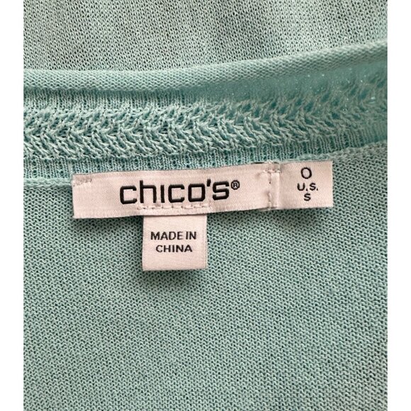 Chicos Rushed Sleeve Cardigan Women 0 Small Beach Aqua Sweater Sheer NWT - Picture 5 of 9